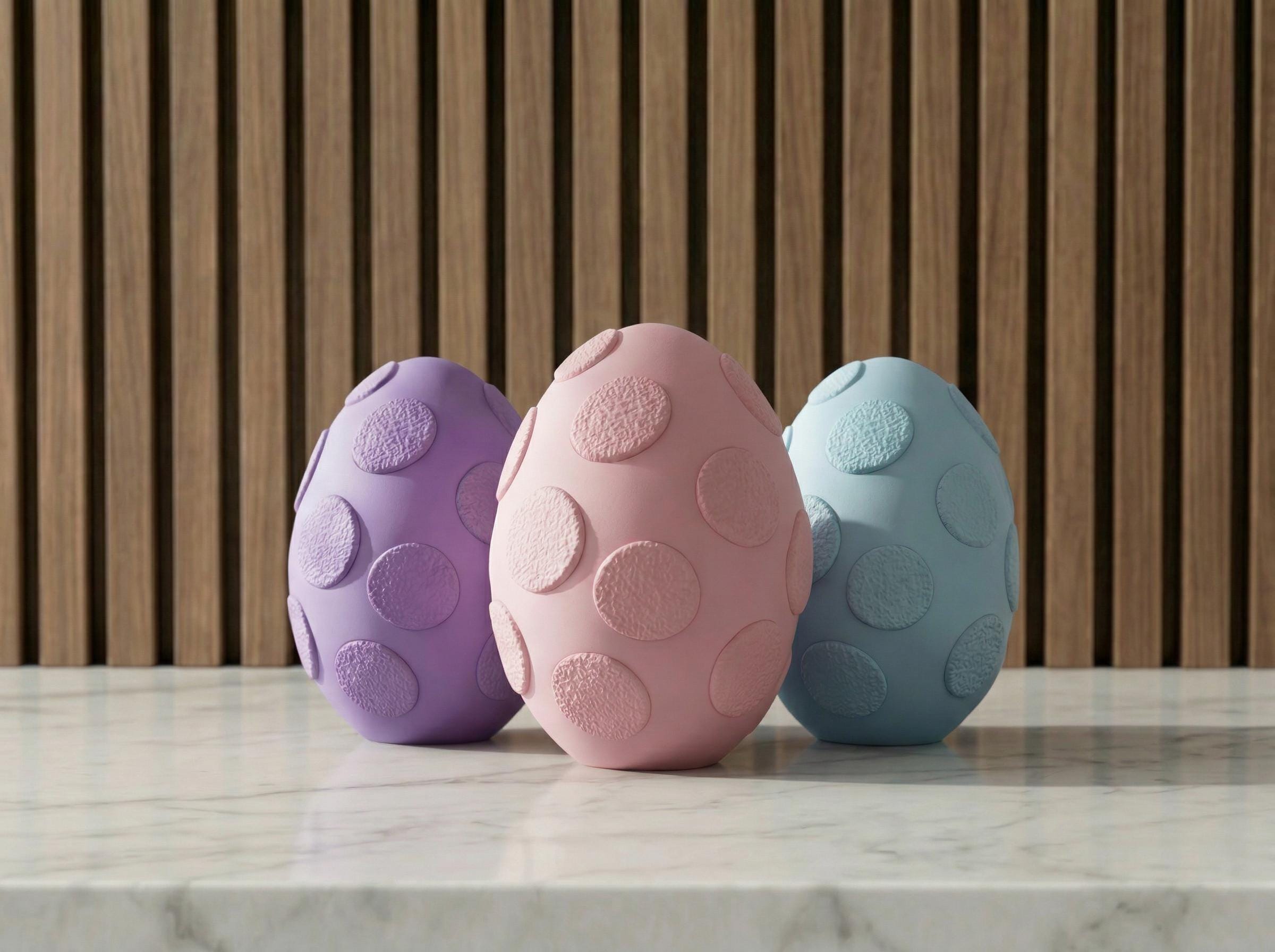 Decorative Easter Eggs – Modern Polka Dot Textured Spring Decor – Minimalist Egg Set of 3